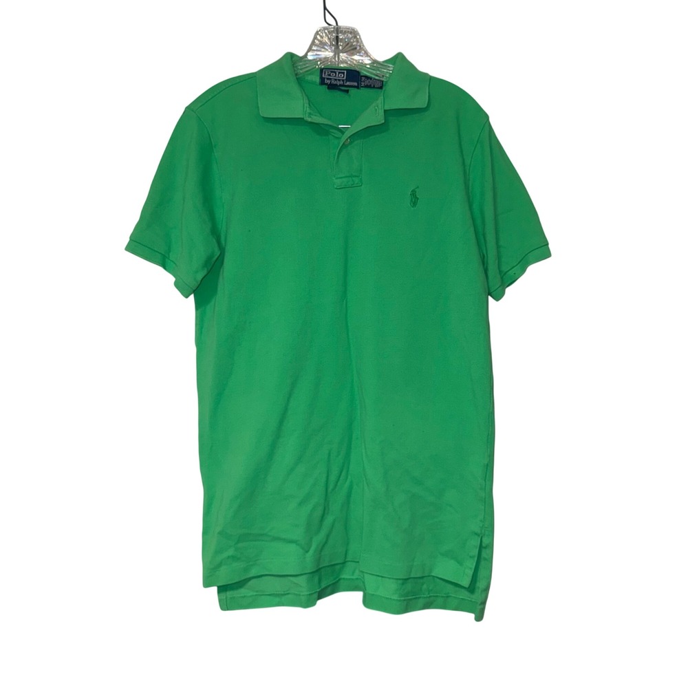 Polo Ralph Lauren Polo Shirt Mens Medium Green Cotton Pique Custom Fit Long